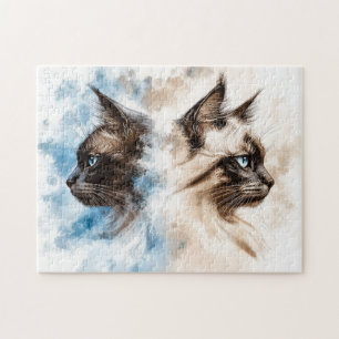 Twee katten waterverf legpuzzel
