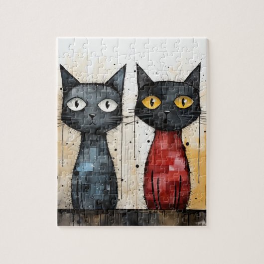 Twee Katten Waterverf Puzzel (Verticaal)
