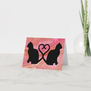 Twee kattenkoppen op roze marmer bedankkaart