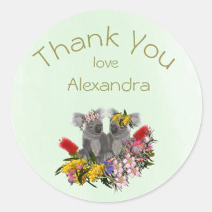 Twee keer bedankt je groene Wildflower Koala Ronde Sticker
