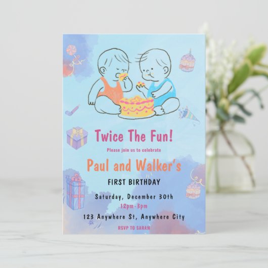 Twee keer de leuke uitnodiging voor een dubbel ver (Staand voorkant)