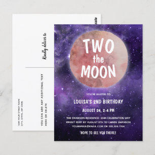 Twee keer de Paarse Moon Pink Girl 2e verjaardag Briefkaart