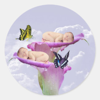 Twee keer de vreugde met baby tweeling ronde sticker