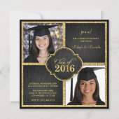Twee keer! Elegant Black & Gold Glitter Class of 2 Kaart (Voorkant)