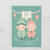 Twee keer! | Uitnodiging tot Baby shower voor jong (Voorkant / Achterkant)