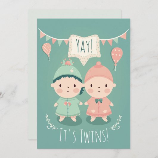 Twee keer! | Uitnodiging tot Baby shower voor jong (Voorkant / Achterkant)