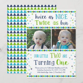 Twee keer zo leuke tweelingjongen eerste verjaarda kaart