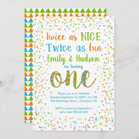 Twee keer zo mooi als een mooie Confetti tweeling  Kaart (Voorkant / Achterkant)