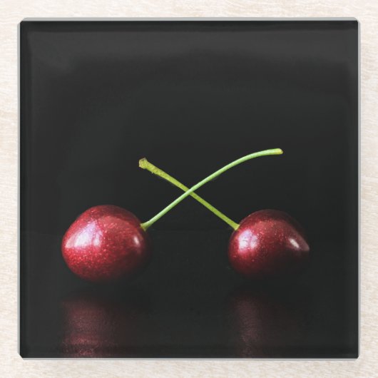 Twee kersen coastercna glazen onderzetter (Voorkant)