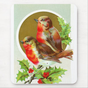 Twee kerstrobins muismat