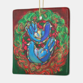 Twee kerstversiering met schildpad keramisch ornament (Links)