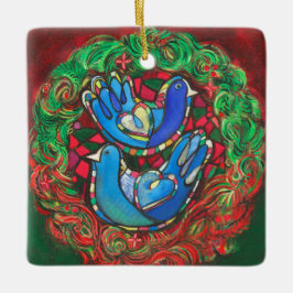 Twee kerstversiering met schildpad keramisch ornament