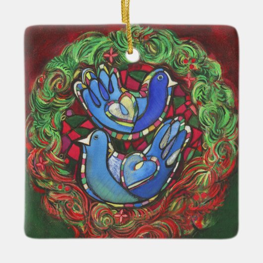 Twee kerstversiering met schildpad keramisch ornament (Voorkant)