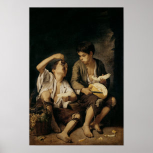 Twee kinderen die een meloen en druiven eten, 1645 poster