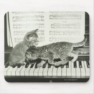 Twee kitten op pianokaart (B&W) Muismat
