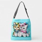 twee kittens en veel bloemen crossbody tas (Achterkant)