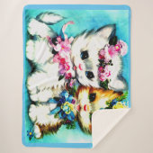 twee kittens en veel bloemen sherpa deken (Voorkant)