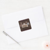Twee Kittens met Birthday Cake Vierkante Sticker (Envelop)