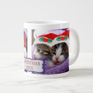 Twee Kittens Santa Hats Merry kerstcadeau Extra Grote Beker