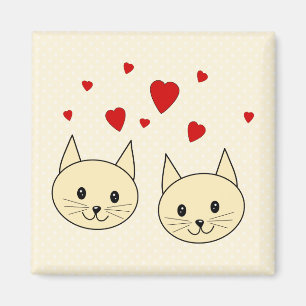 Twee klassieke geelkleurde katten met rood hart. magneet