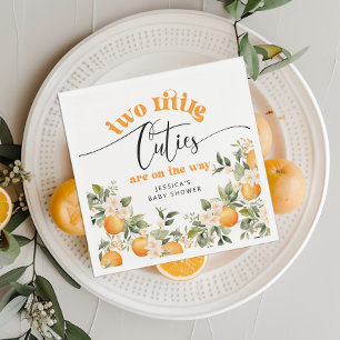 Twee kleine cutie tweeling baby shower sinaasappel servet