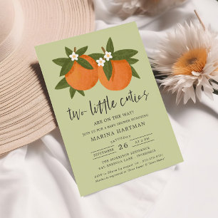 Twee Kleine Cuties Sinaasappel Twin Baby shower Gr Kaart
