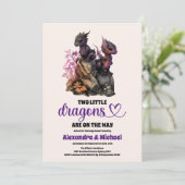 Twee kleine drakentweeling baby shower kaart (Staand voorkant)