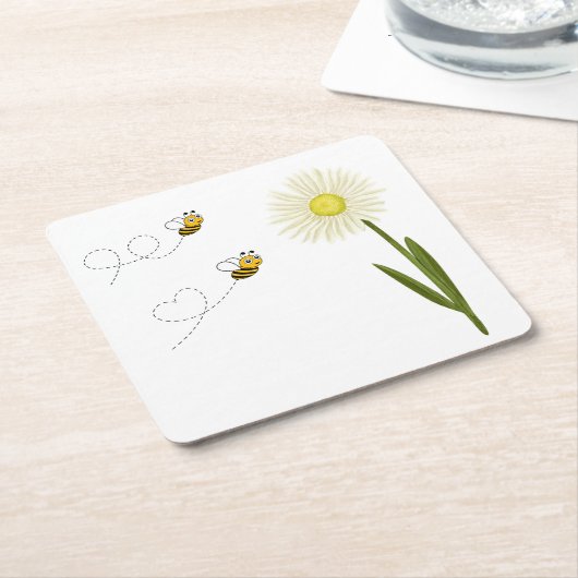 Twee kleine en schattige bijen vierkante kartonnen onderzetter (Schuin)