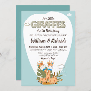 twee kleine giraffes Waterverf giraffe baby shower Kaart