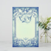 Twee kleine kerstangels met blauwe grens briefpapier (Staand voorkant)