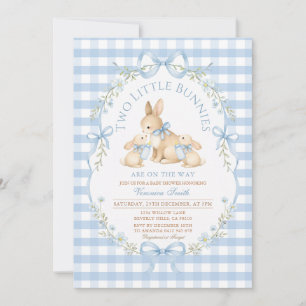 Twee Kleine Konijnen Baby Shower geruite Uitnodigi Kaart