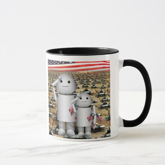 Twee kleine patriottische robots met veel tanks mok (Rechts)