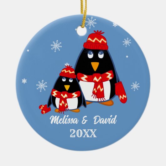 Twee kleine pinguïns aangepaste kerst keramisch ornament (Voorkant)