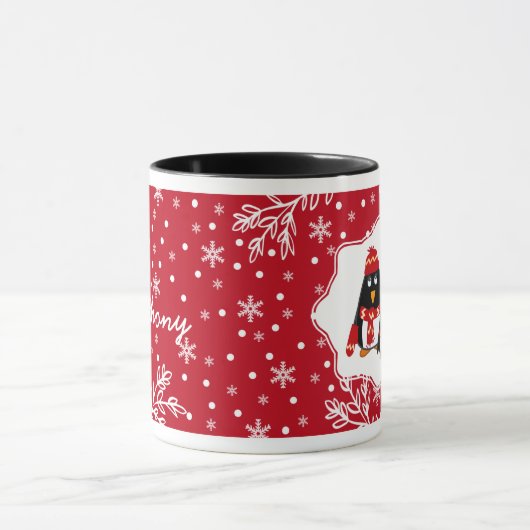 Twee kleine pinguïns | Eigen naam kerstcadeautje Mok (Midden)