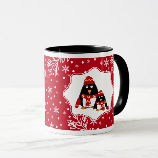 Twee kleine pinguïns | Eigen naam kerstcadeautje Mok (Voorkant rechts)