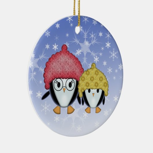 Twee kleine pinguïns kerstversiering keramisch ornament (Rechts)