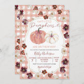 Twee Kleine Pompoenen Roze Bloemige Tweeling Baby Kaart (Voorkant / Achterkant)