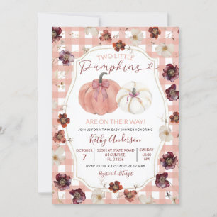 Twee Kleine Pompoenen Roze Bloemige Tweeling Baby Kaart