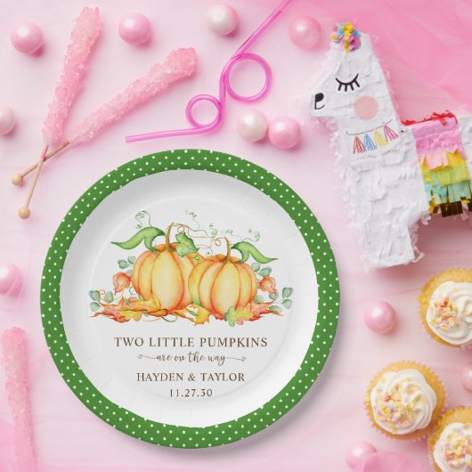 Twee kleine pompoenen tweeling Baby shower Papieren Bordje (Feest)