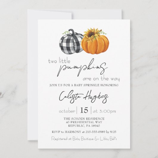 Twee kleine pompoenen Zonnebloem Twins Baby Sprink Kaart (Voorkant)