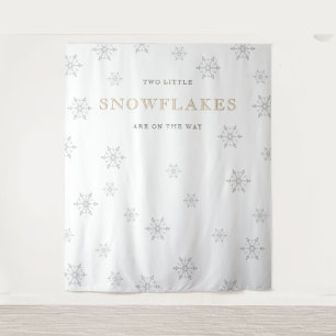 Twee kleine sneeuwvlokken Baby shower achtergrond Wandkleed