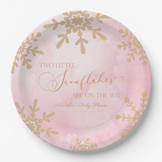Twee kleine sneeuwvlokken Winter Twins Baby shower Papieren Bordje (Voorkant)