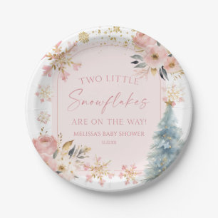 Twee kleine sneeuwvlokken Winter Twins Baby shower Papieren Bordje