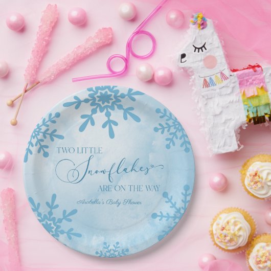 Twee kleine sneeuwvlokken Winter Twins Baby shower Papieren Bordje (Feest)