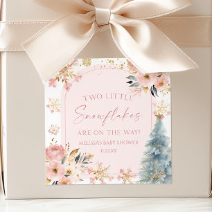 Twee kleine sneeuwvlokken Winter Twins Baby shower Vierkante Sticker