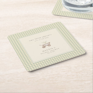 Twee kleine spruiten zijn op de weg Baby shower Vierkante Kartonnen Onderzetter