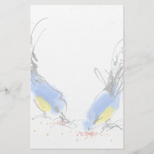 Twee kleine titmouses die graan pikken. Calligrafi Briefpapier