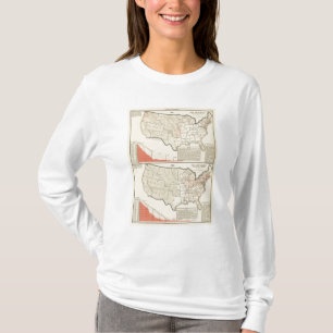 Twee kleurenlithografische kaarten van de Verenigd T-shirt
