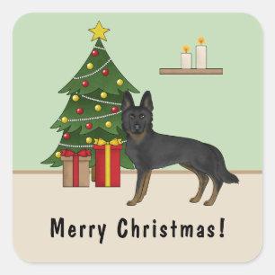 Twee-kleurige Duitse Herders Kerstboom Met Tekst Vierkante Sticker