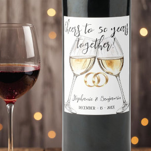 Twee klinkende glazen 50ste bruiloft Jubileum Wijn Etiket